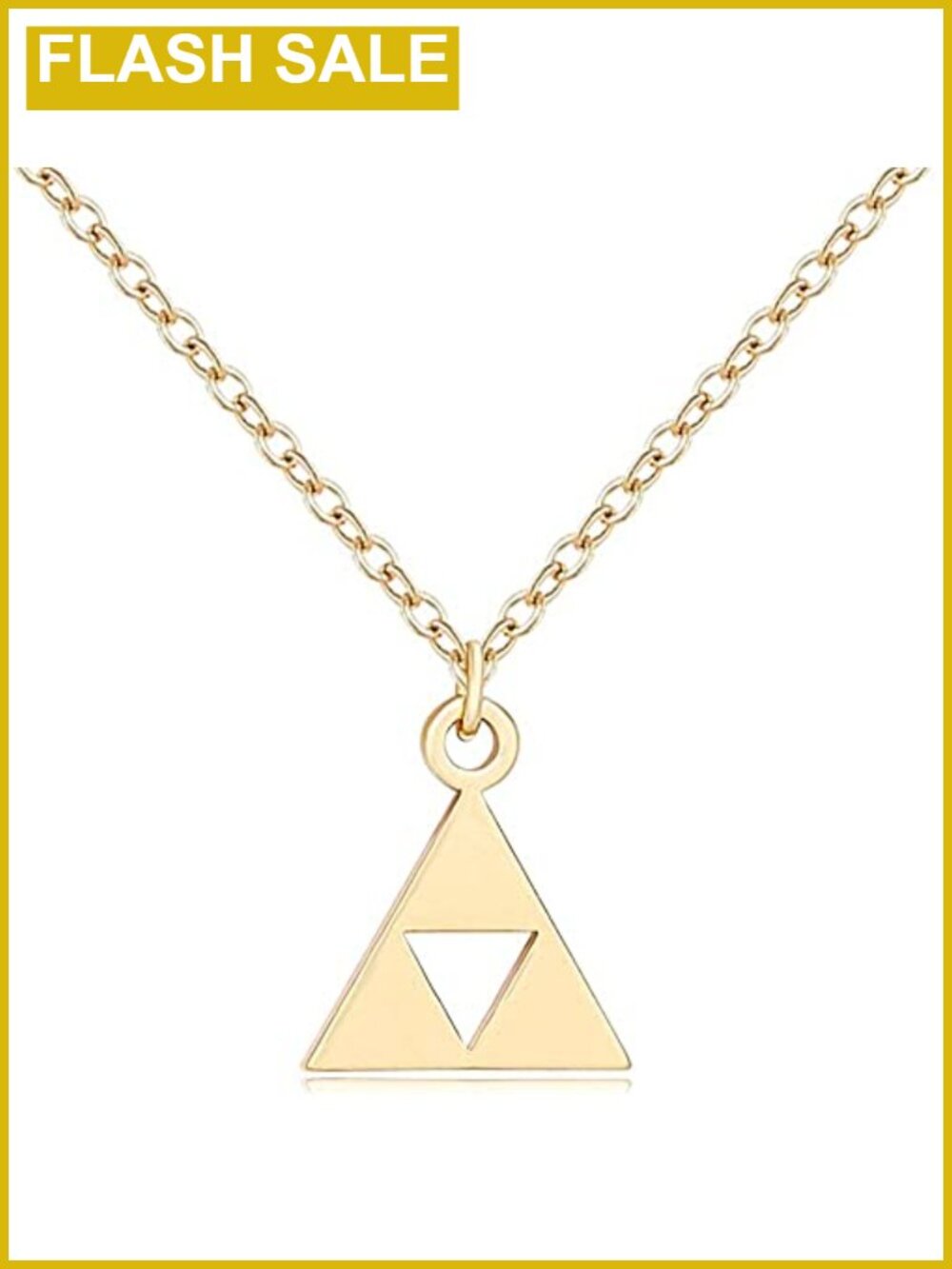 14K Gold Plated Stainless Steel Triangle Pendant Necklace with Matching